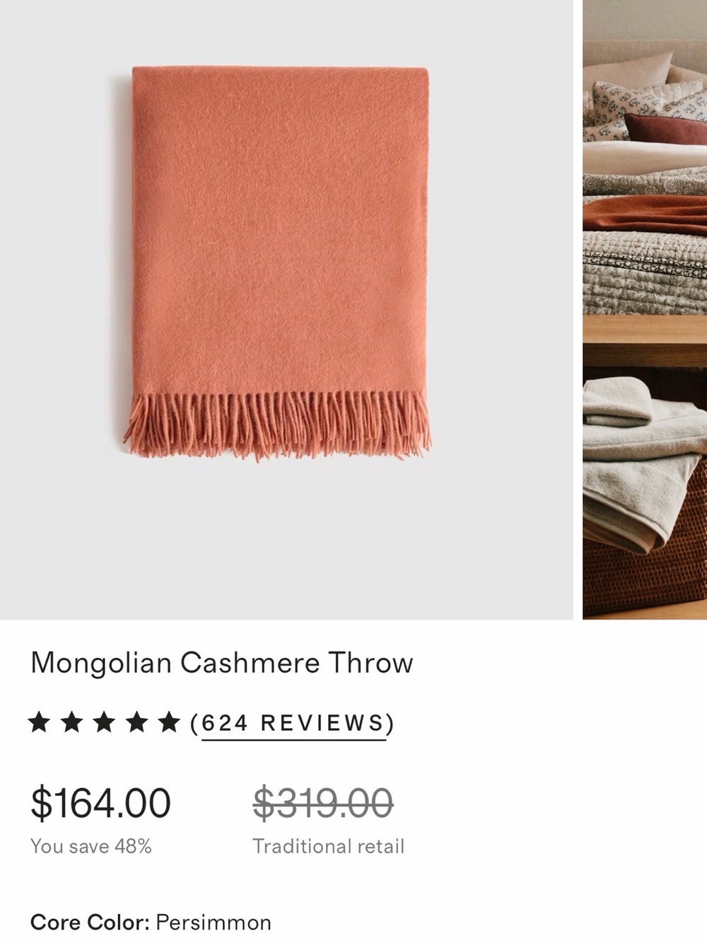 Mongolian Cashmere Throw – Persimmon